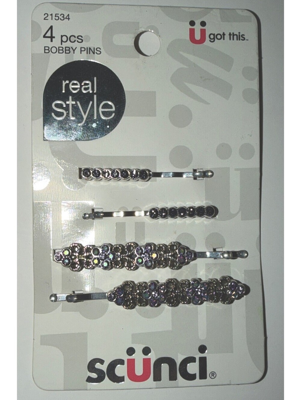 Scunci Real Style Faux Pink Jewel & Silver Bobby Pins 4 Pc 21534